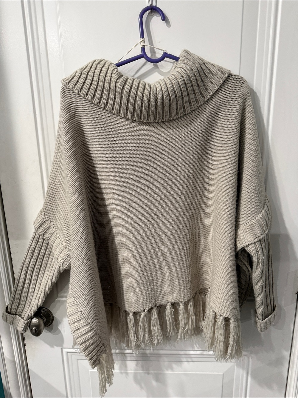 Cozy Fringe Cowl Sweater - Cream